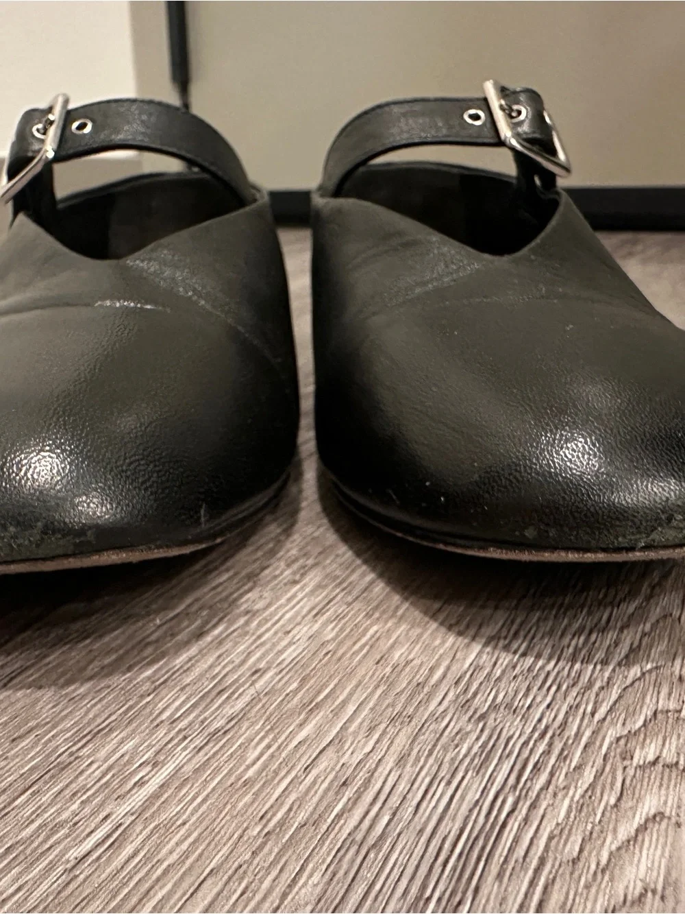 COS Women’s Black Leather Mary Jane Ballet Flats Silver Buckle Sz 42 US 11 - Picture 5 of 7